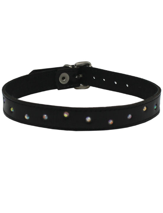картинка Ошейник узкий, со стразами, лакированный, чёрный, размер универсальный от магазина ErosMania