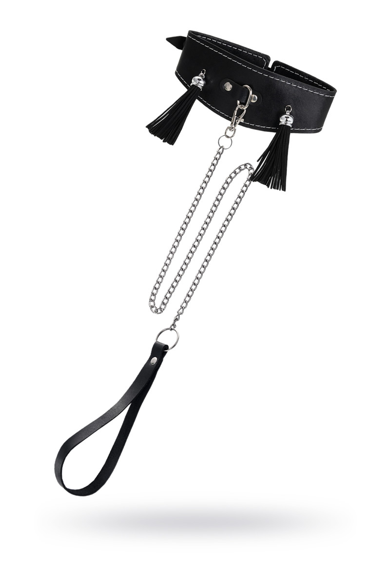 картинка Ошейник Pecado BDSM, высокий с кисточками, натуральная кожа, черный от магазина ErosMania