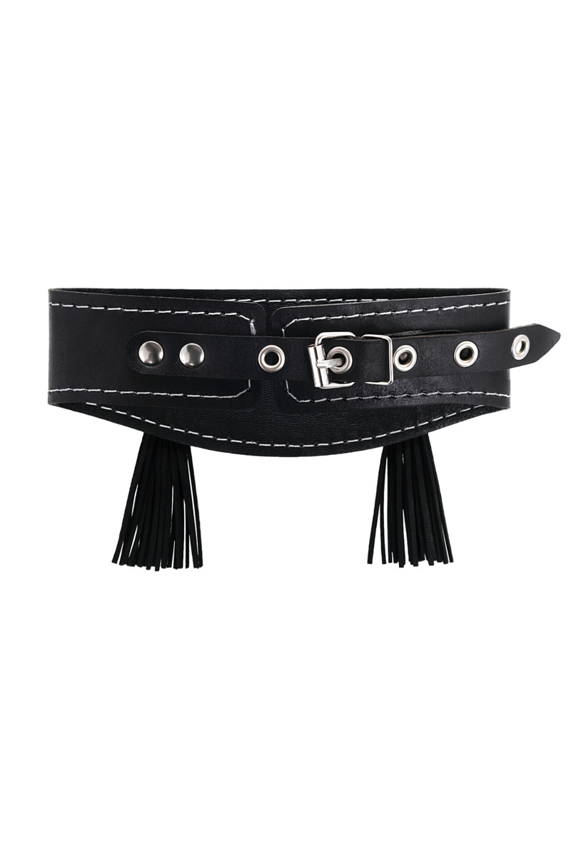 картинка Ошейник Pecado BDSM, высокий с кисточками, натуральная кожа, черный от магазина ErosMania