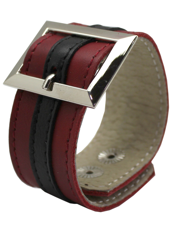 картинка Браслет красно-чёрный с прямоугольной пряжкой, размер универсальный от магазина ErosMania