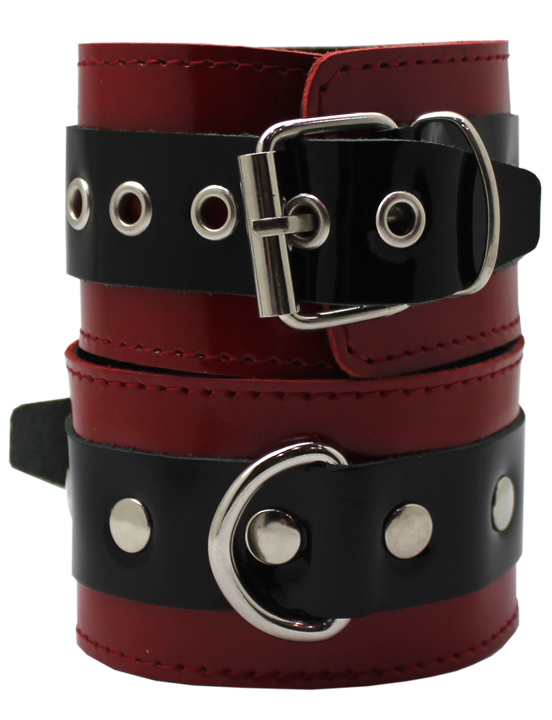 картинка Наручники узкие, лакированные, чёрно-красные, размер универсальный от магазина ErosMania
