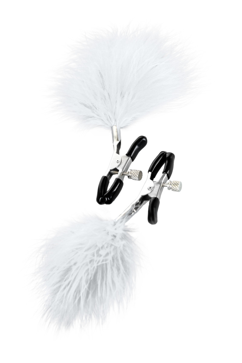 картинка Зажимы для сосков TOYFA Theatre, металл с пухом, белый от магазина ErosMania