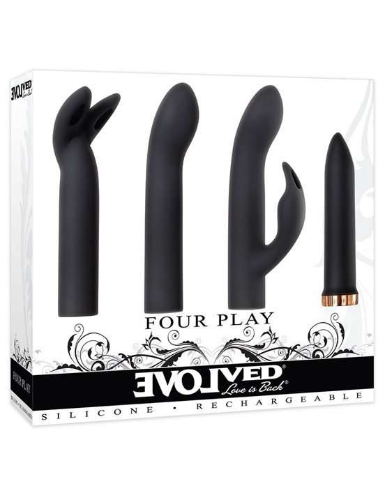 картинка Вибропуля FOUR PLAY с 3 насадками, чёрный от магазина ErosMania