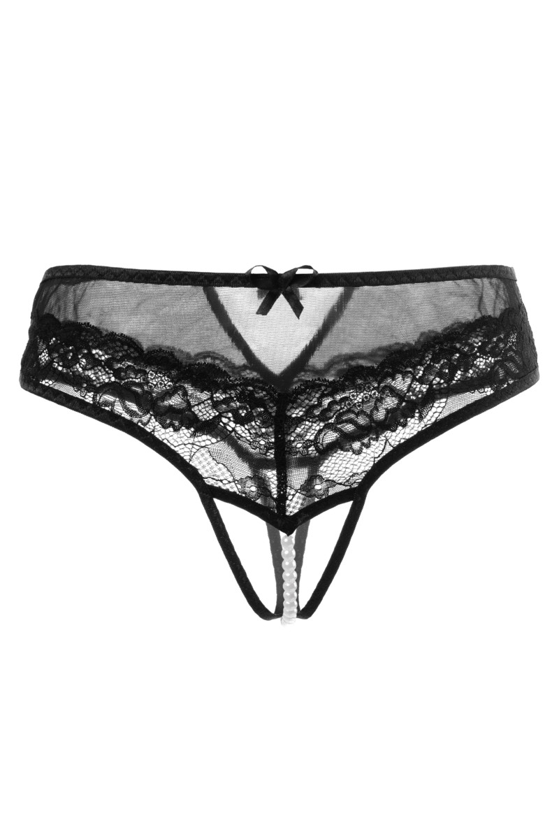 картинка Эротические трусики с жемчужной нитью Erolanta Joan, черный (46-48) от магазина ErosMania