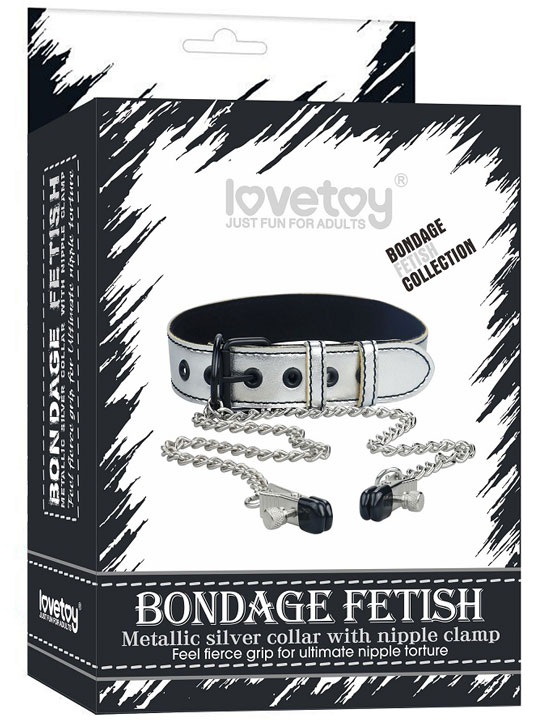 картинка Ошейник с зажимами для сосков на цепочках, серебристый от магазина ErosMania