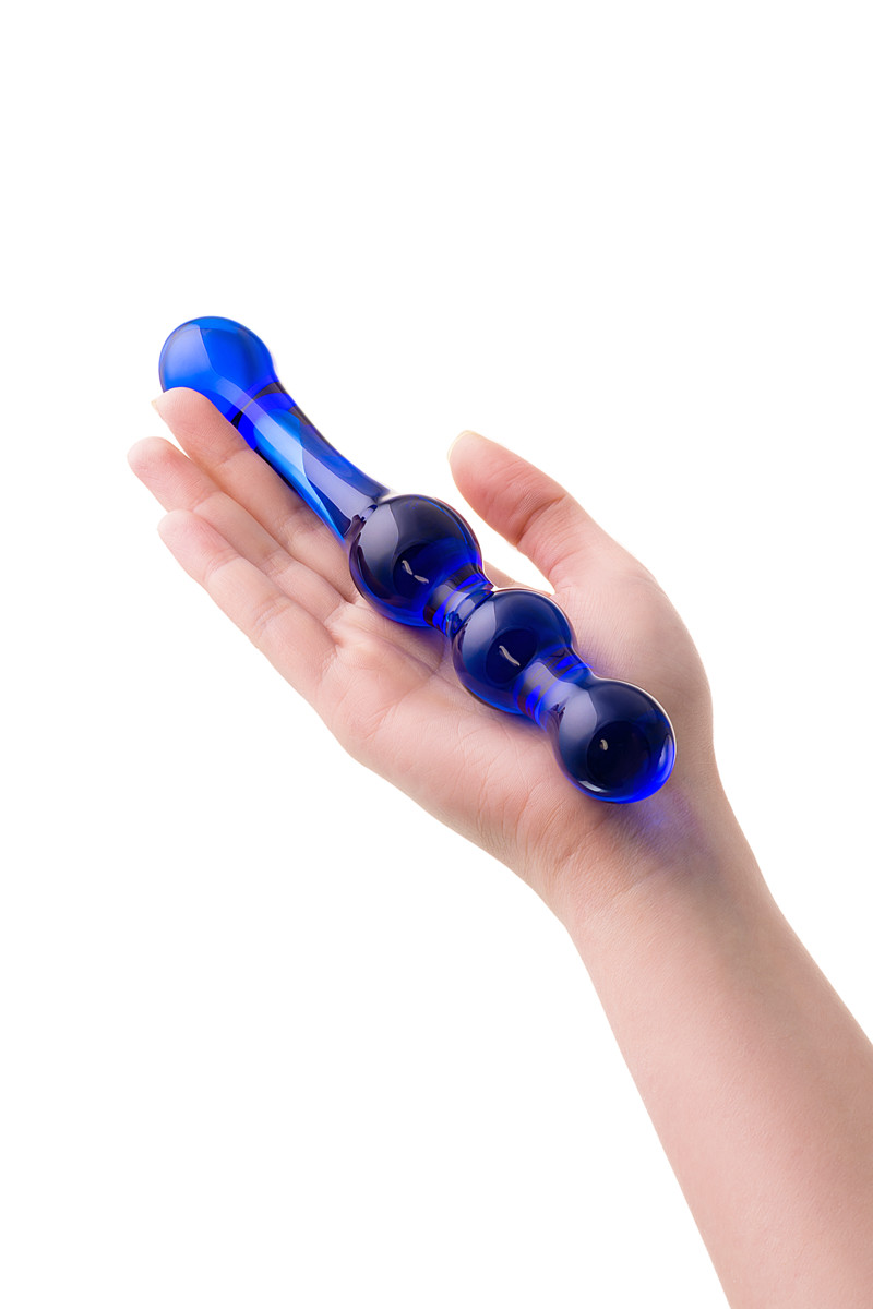 картинка Двусторонний фаллоимитатор Sexus Glass, стекло, синий, 20,5 см от магазина ErosMania