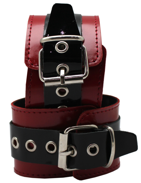 картинка Наручники узкие, лакированные, чёрно-красные, размер универсальный от магазина ErosMania