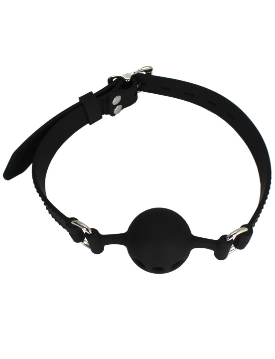 картинка Кляп дышащий с фиксацией, чёрный, силикон от магазина ErosMania