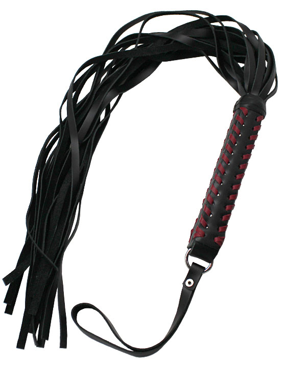 картинка Флогер, ручка плетёная, с красной оплёткой, чёрно-красный от магазина ErosMania