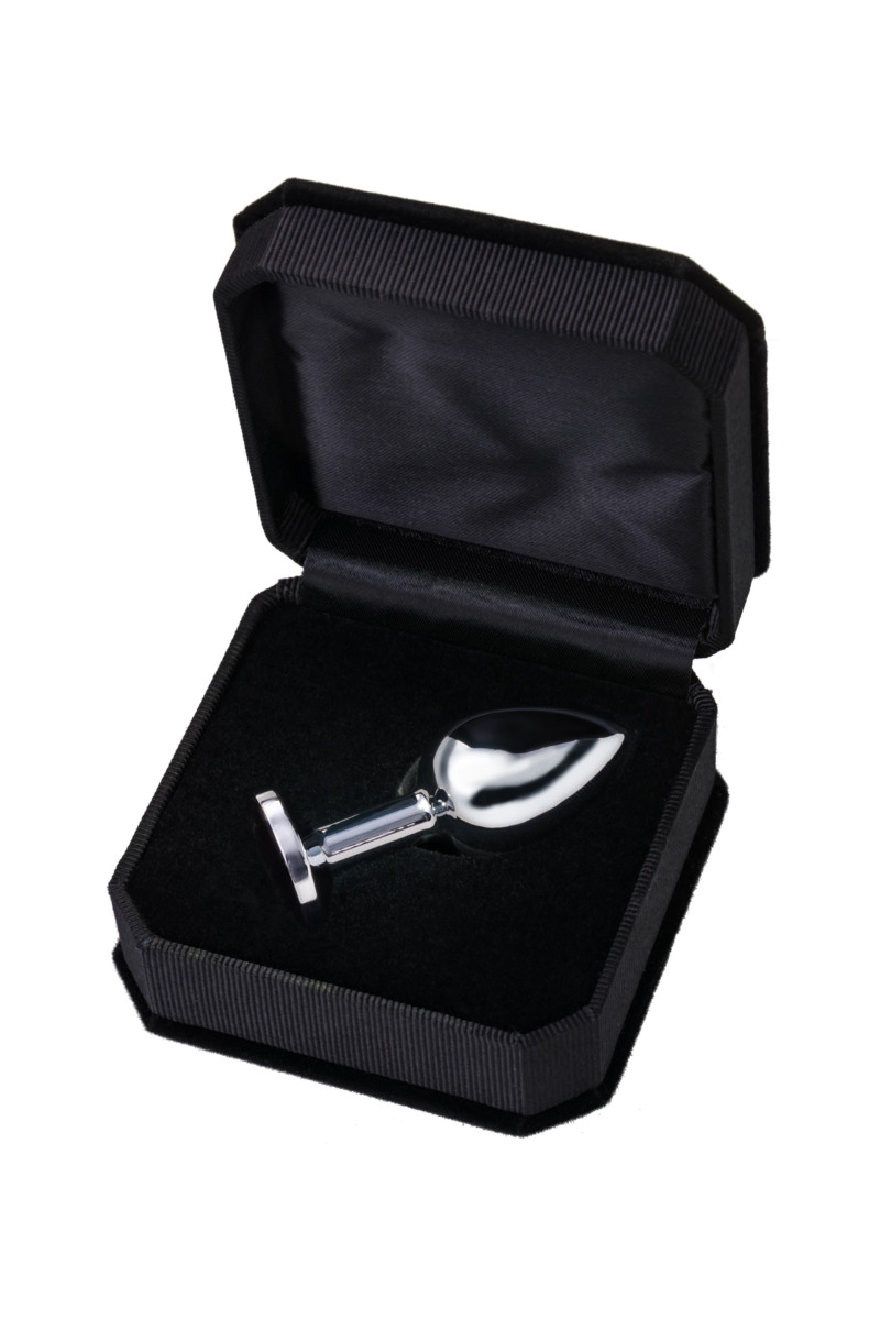 картинка Анальная втулка Metal by TOYFA, металл, серебряная, с черным кристаллом, 7,5 см, Ø 3 см, 145 г от магазина ErosMania