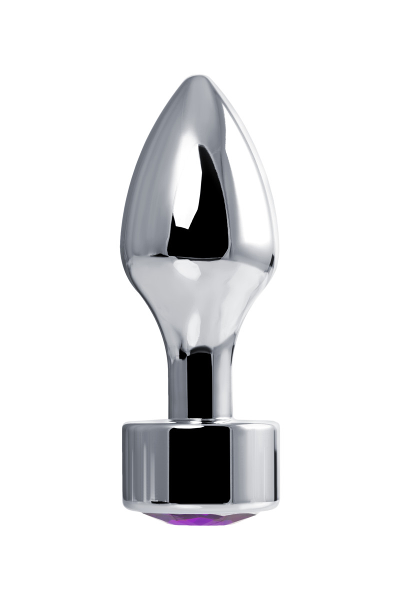 картинка Анальная втулка Штучки-дрючки, металл, серебряная, с кристаллом фиолетовым, 9,5 см, Ø 3,5 см, 130 от магазина ErosMania